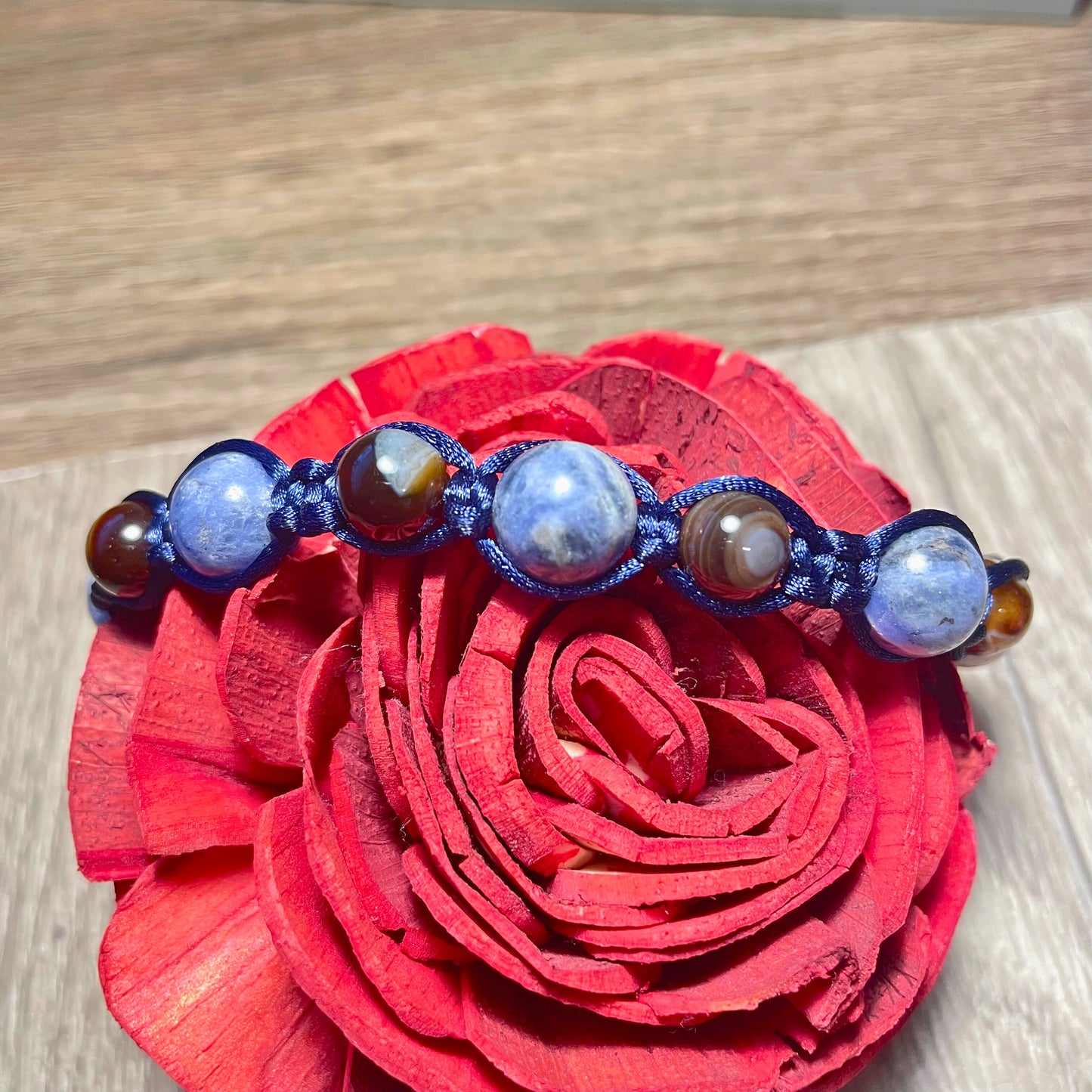 Lapis Lazuli (10mm) and Brown Agate (8mm) Bracelet Adjustable