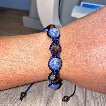 Lapis Lazuli (10mm) and Brown Agate (8mm) Bracelet Adjustable