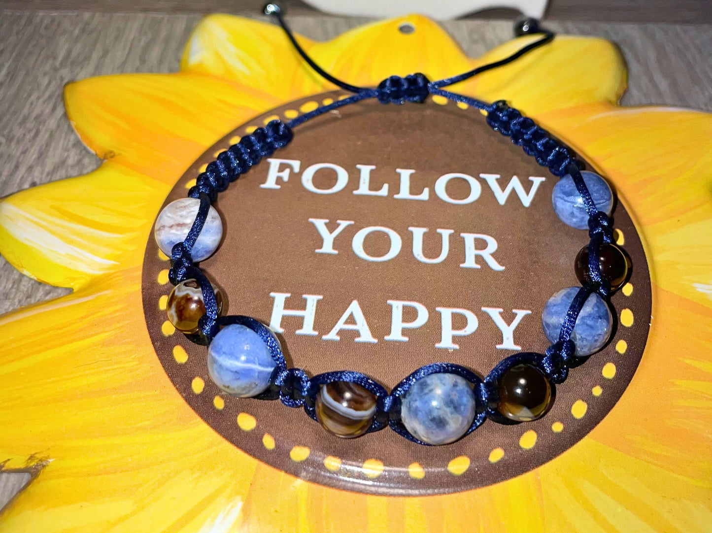 Lapis Lazuli (10mm) and Brown Agate (8mm) Bracelet Adjustable