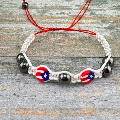 Dominican, Puerto Rico & USA Bracelet, Adjustable