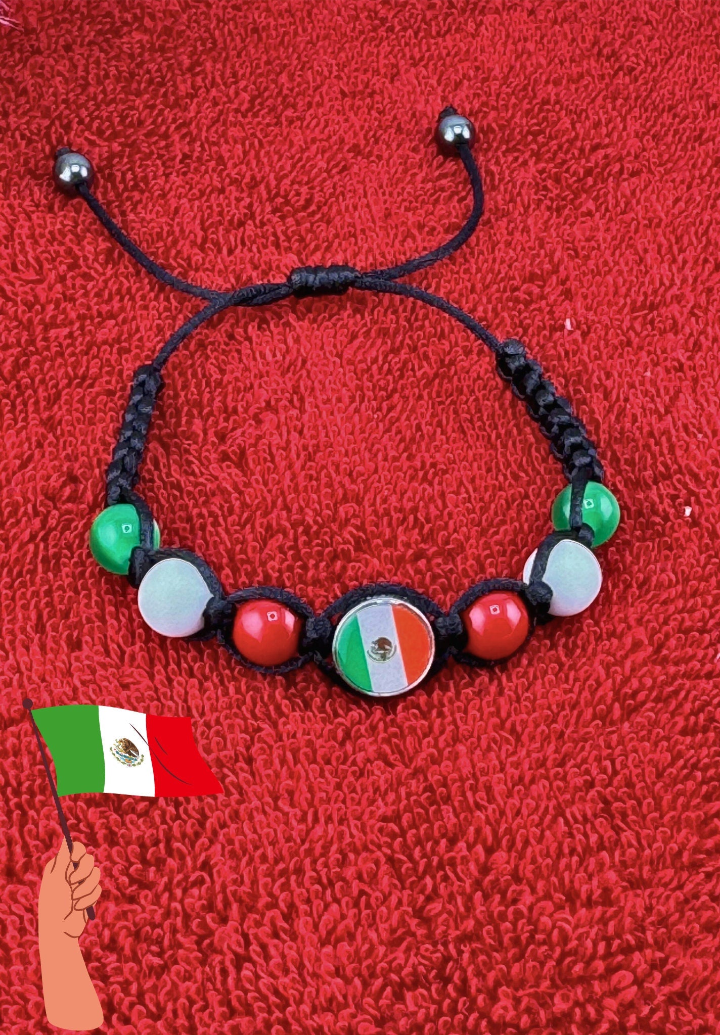 Mexico Flag Bracelet, Adjustable, Various Colors