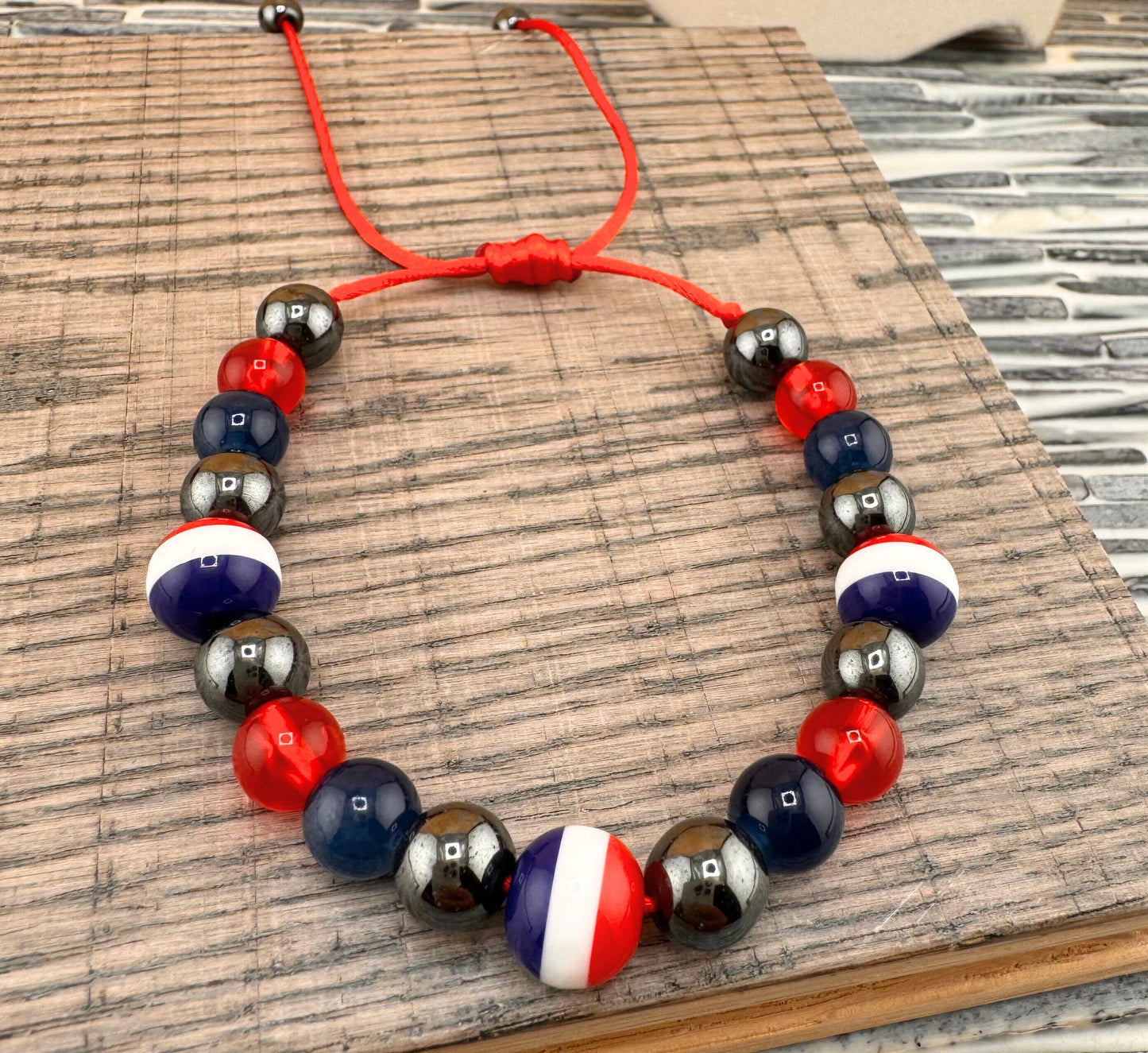 Dominican Flag Colors Bracelet Adjustable