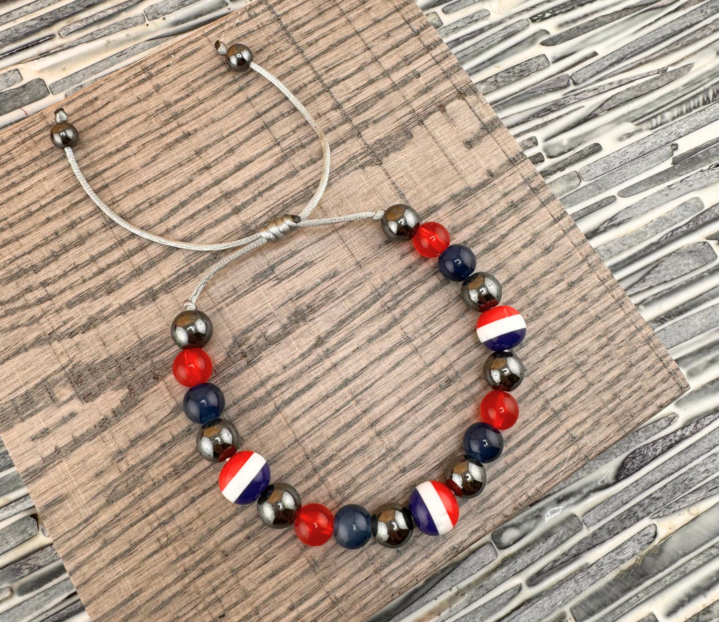 Dominican Flag Colors Bracelet Adjustable