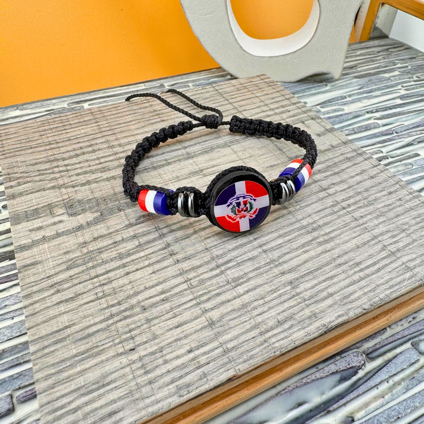 Dominican Flag Bracelet (Braided), Adjustable