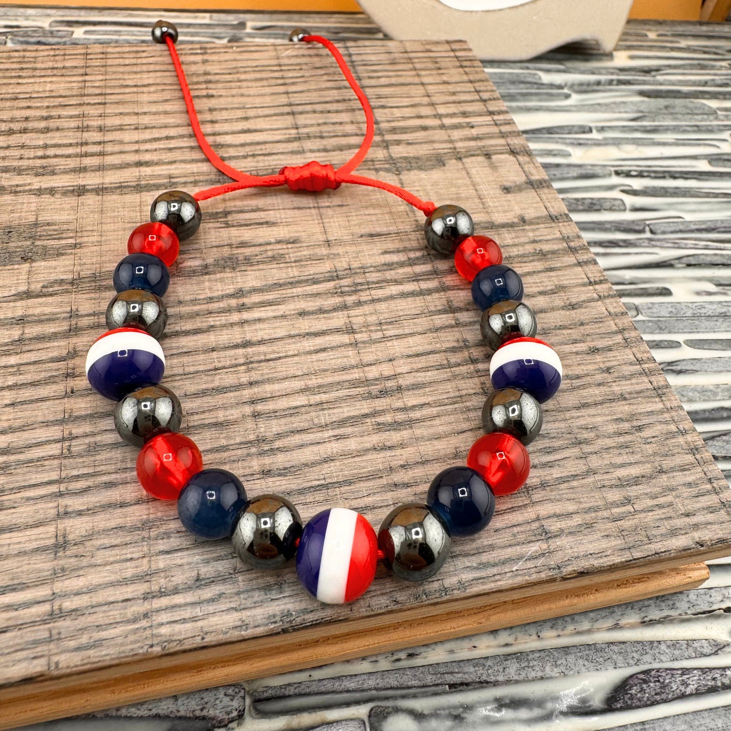 Dominican Flag Colors Bracelet Adjustable