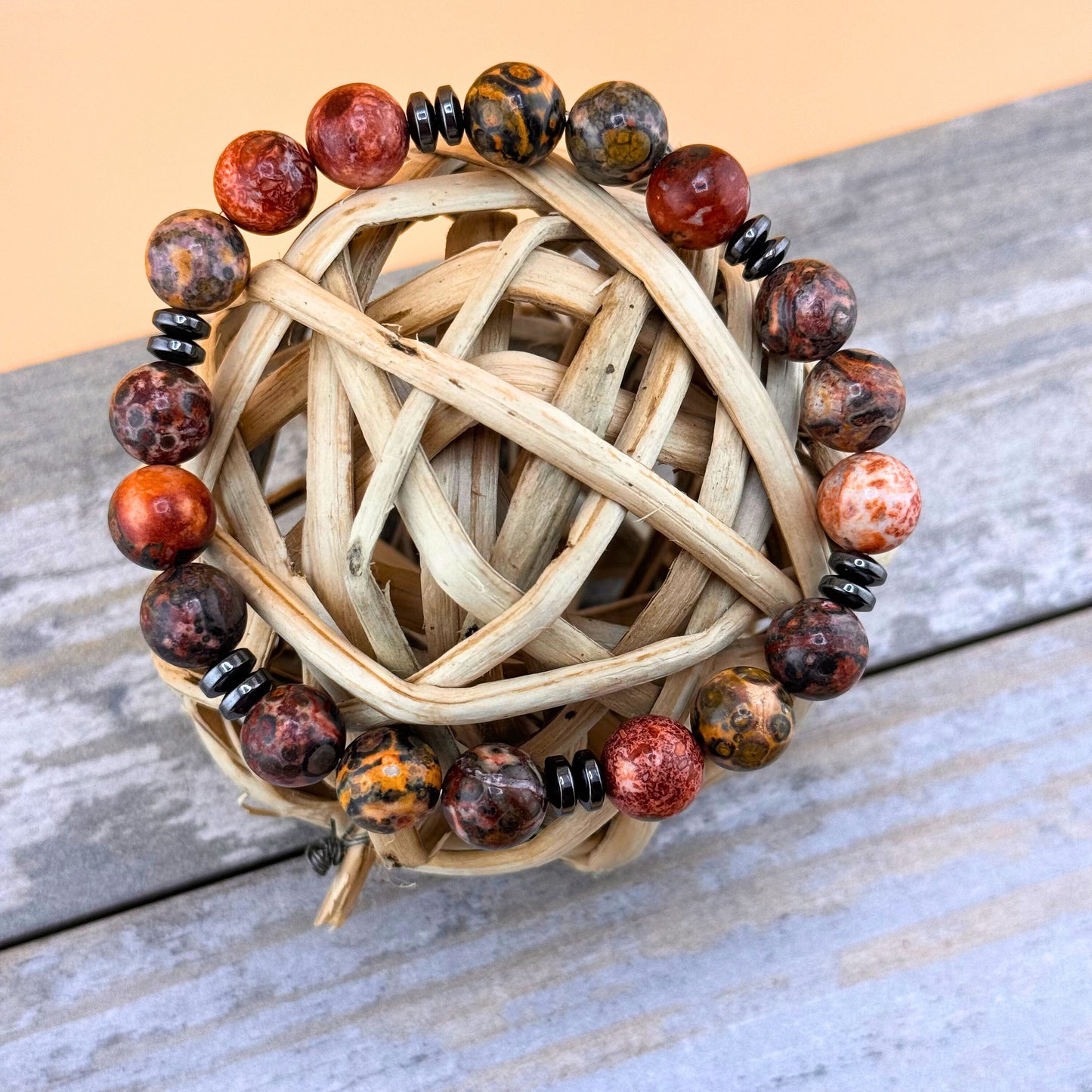 Red Jade with Hematite Bracelet  (protective stone and emotional balance and stability)