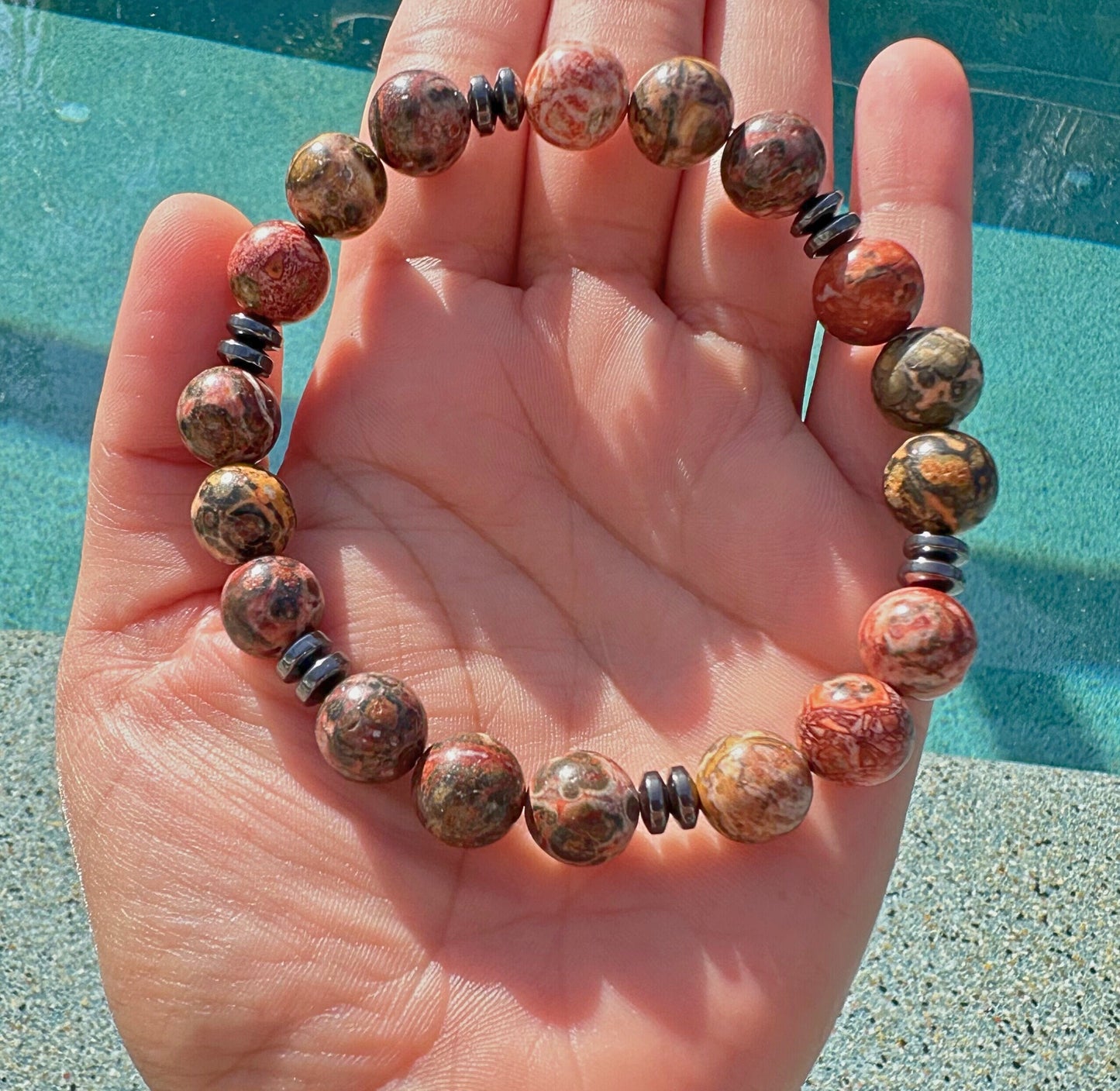 Red Jade with Hematite Bracelet  (protective stone and emotional balance and stability)