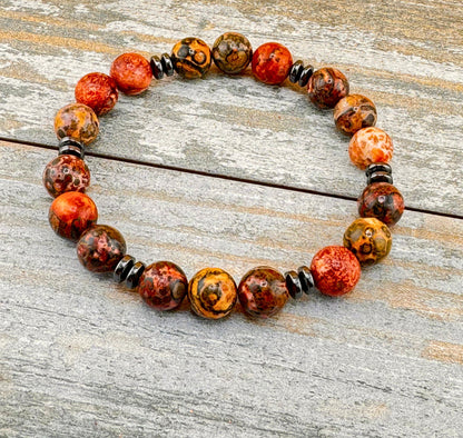 Red Jade with Hematite Bracelet  (protective stone and emotional balance and stability)