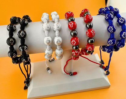 Cross Bead Bracelet, Adjustable, Various colors