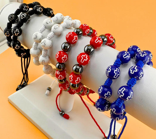 Cross Bead Bracelet, Adjustable, Various colors