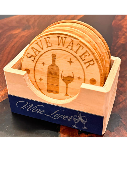 Wine Wood Coasters (Ideal Gift for Wine Drinkers)