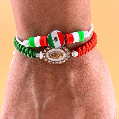 Mexico Flag Bracelet (Guadalupe), Adjustable, Handmade, braided