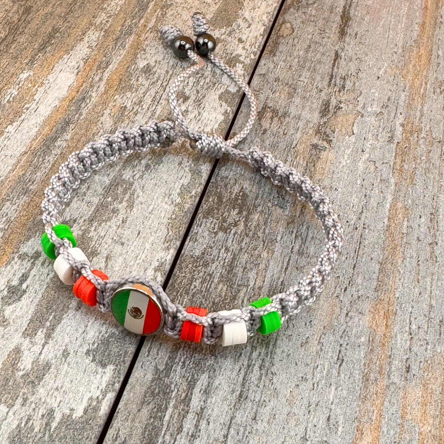 Mexico Flag Bracelet (Guadalupe), Adjustable, Handmade, braided