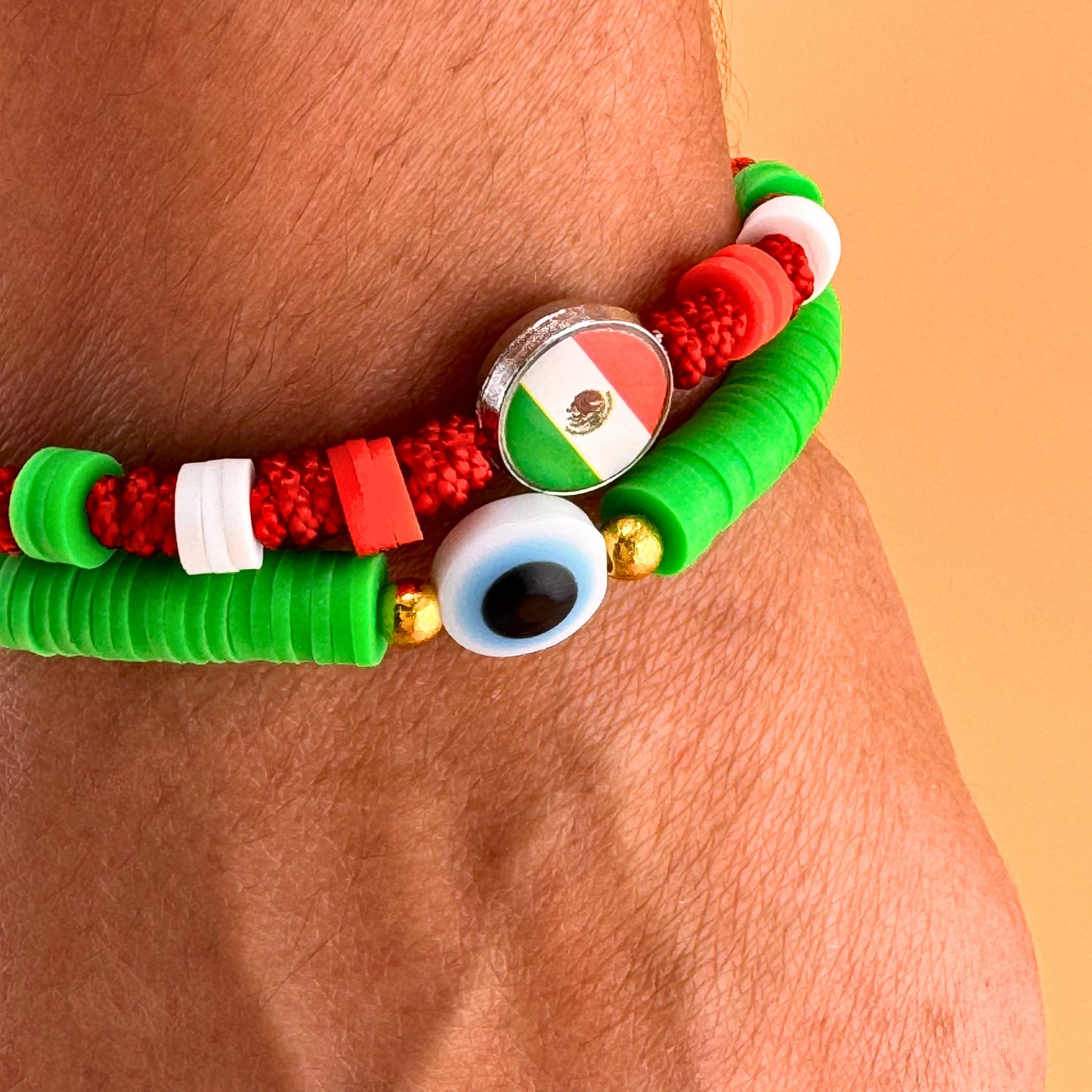 Mexico Flag Bracelet (Guadalupe), Adjustable, Handmade, braided