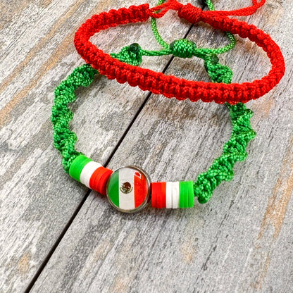 Mexico Flag Bracelet (Guadalupe), Adjustable, Handmade, braided