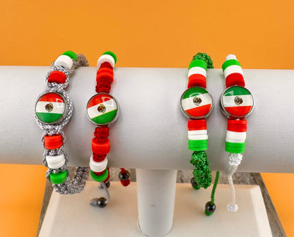 Mexico Flag Bracelet (Guadalupe), Adjustable, Handmade, braided