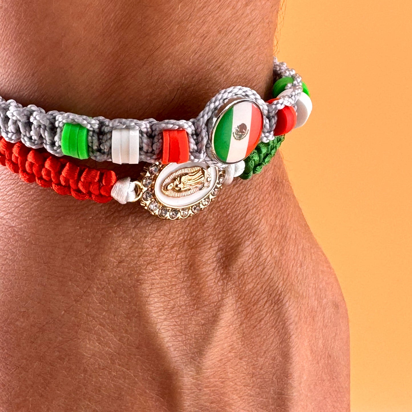 Mexico Flag Bracelet (Guadalupe), Adjustable, Handmade, braided