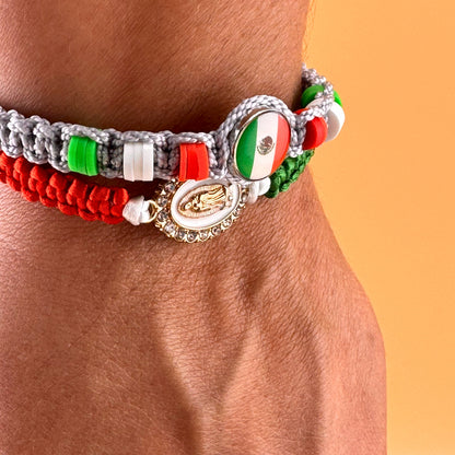 Mexico Flag Bracelet (Guadalupe), Adjustable, Handmade, braided