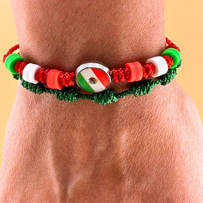 Mexico Flag Bracelet (Guadalupe), Adjustable, Handmade, braided