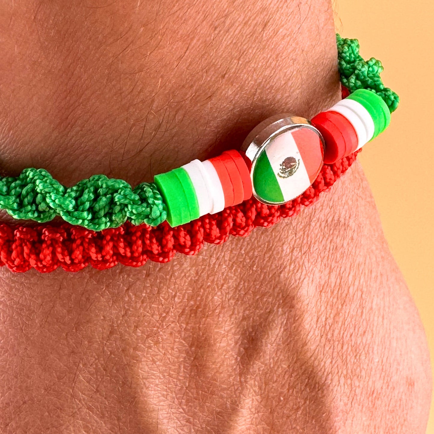 Mexico Flag Bracelet (Guadalupe), Adjustable, Handmade, braided